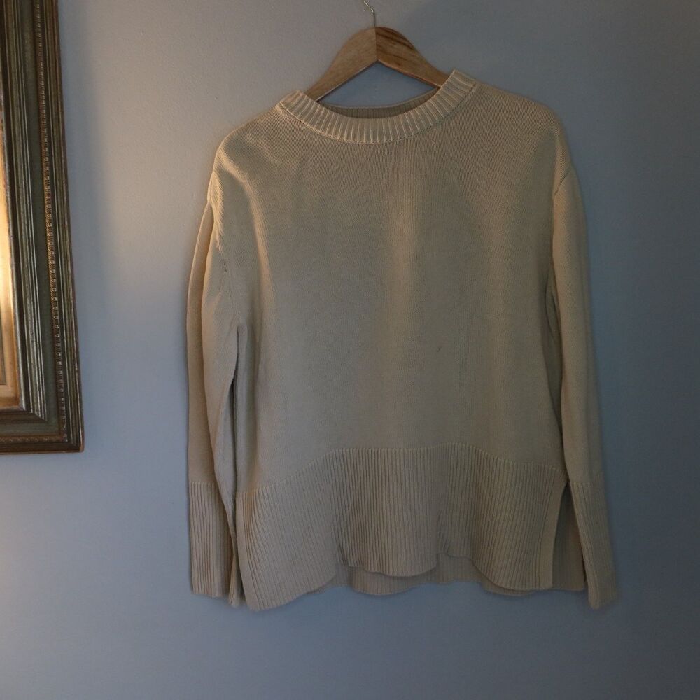 Gap Sweater Womens M Crew Neck Long Sleeve Side Slits Collarless 90s Boho cream
